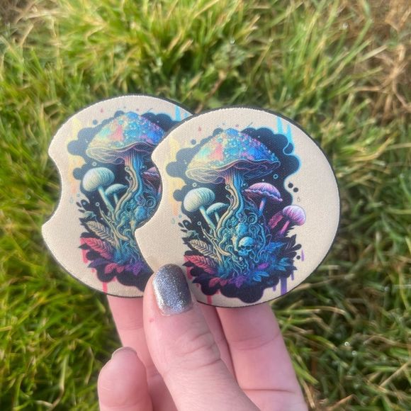 Trippy Mushroom 🍄 Car Coaster Set | Mushroom Decor | Mushroom Art - Picture 5 of 12